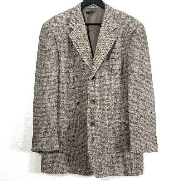 Vestimenta(Giorgio Armani) Textured Taupe Check Wool Blend Blazer Men's Size 42R - Picture 2 of 12